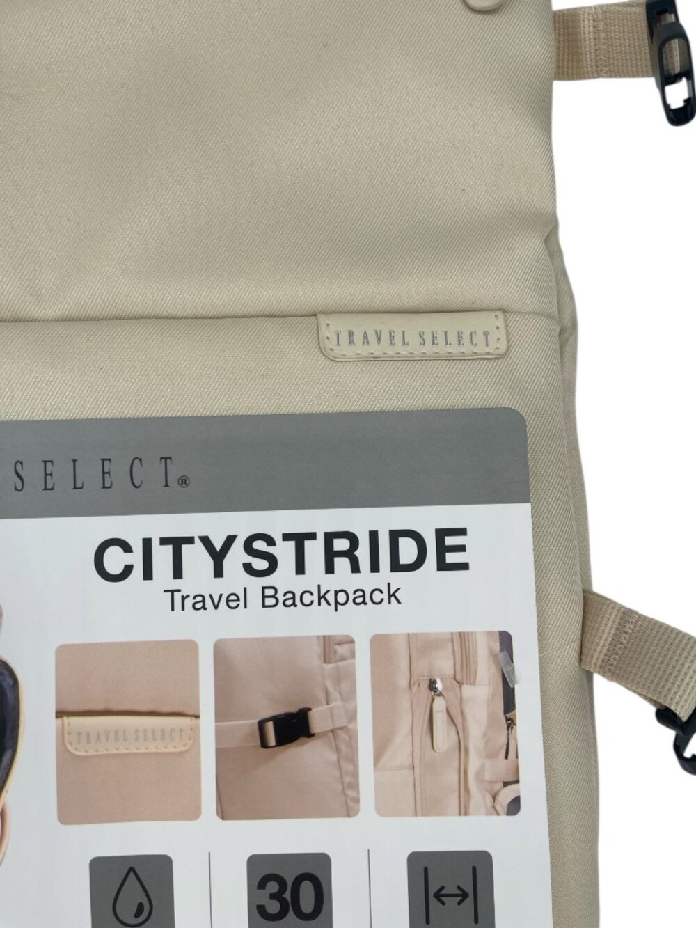 NWT Travel Select Citystride 30L Expandable Travel Backpack cream/sand - Picture 3 of 9